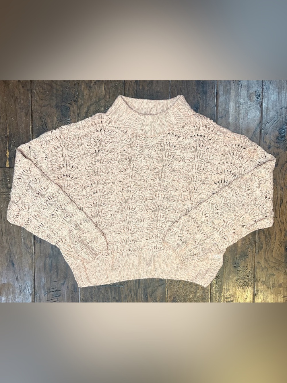 Urban Outfitters Pink Pointelle Knit Sweater Mock Neck Balletcore S Petite